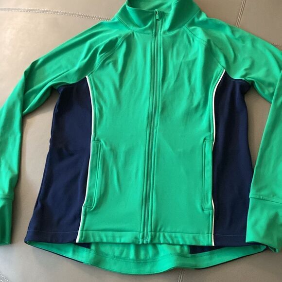 Loft Lou & Grey NWOT Color-block Luvstretch Zip Jacket. Navy/Kelly Green. Size S - Picture 4 of 8